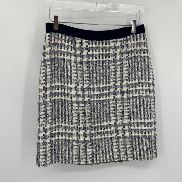 Kate Spade Kylie Skirt the Rules plaid tweed boucle skirt navy white straight 8 - Picture 1 of 4